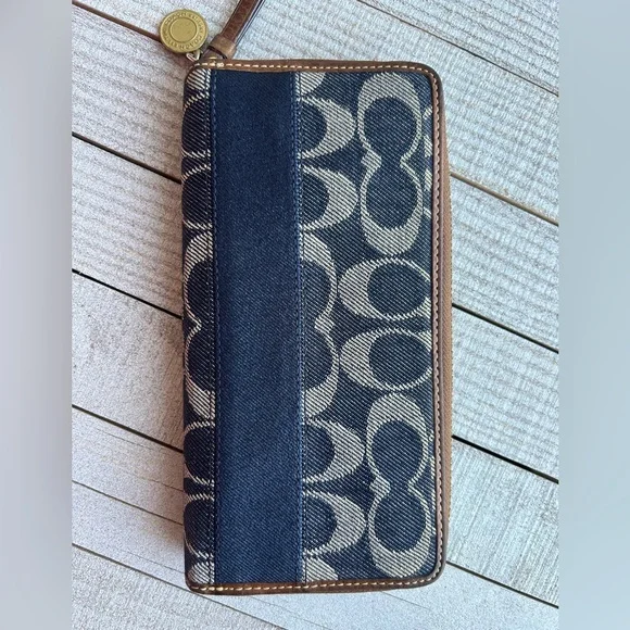 Coach Signature Striped Legacy Denim Accordion Zipper Wallet #40753 - Picture 6 of 14